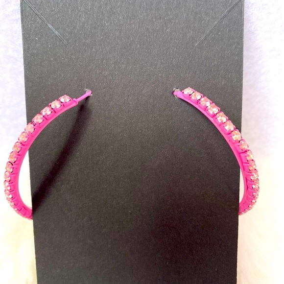 Glamorous Pink Rhinestone Hoop Earrings Barbiecore  1.5 inches brand new - Picture 12 of 13